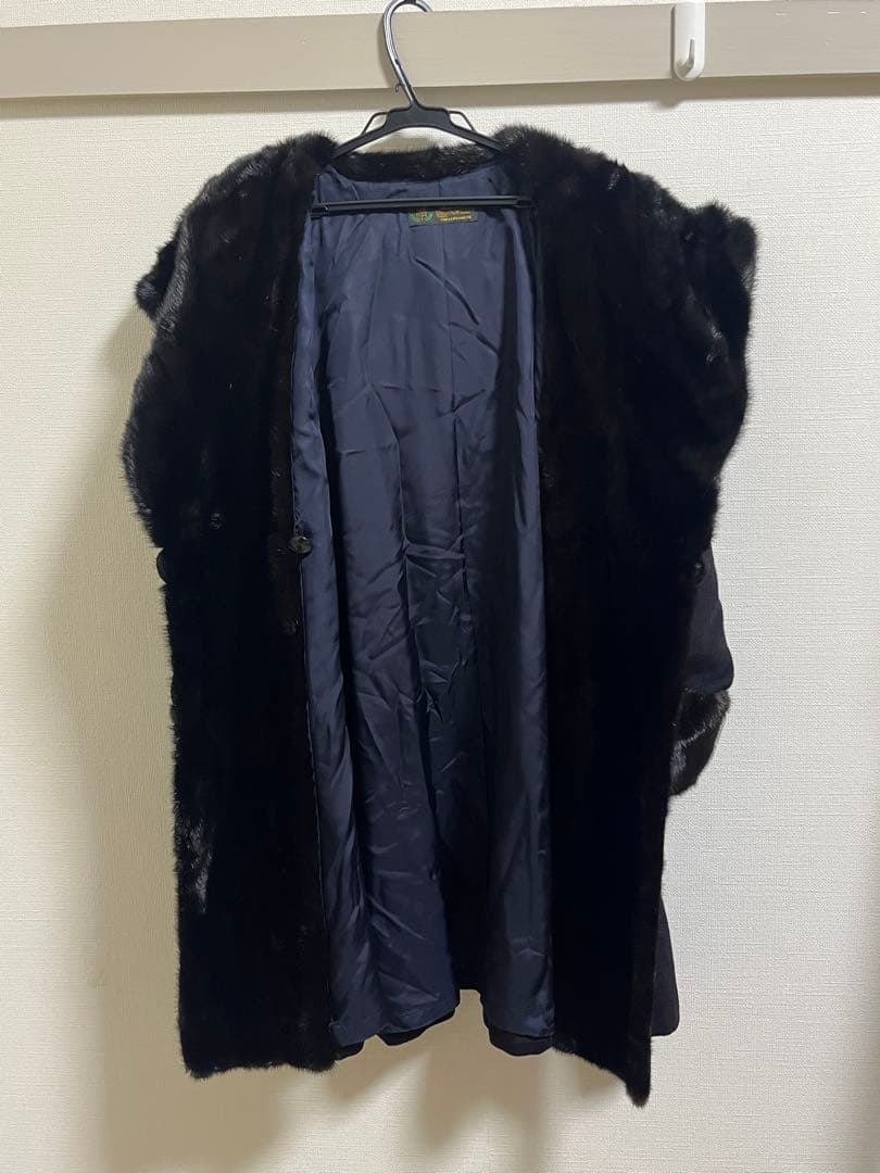 ファー付きブラックロングコートカシミヤ100%