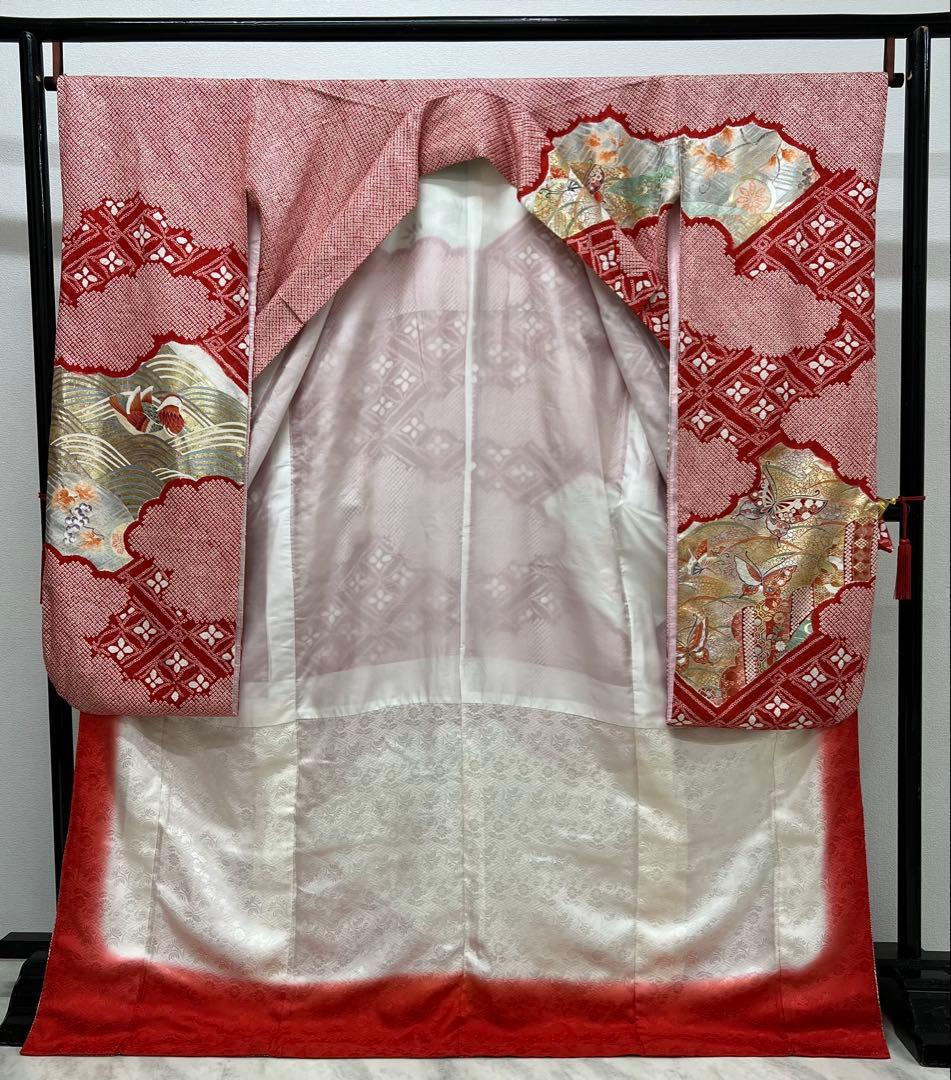 総絞り　振り袖　フルセット　ショール付　金彩加工　全通唐織丸帯　長尺帯締　823
