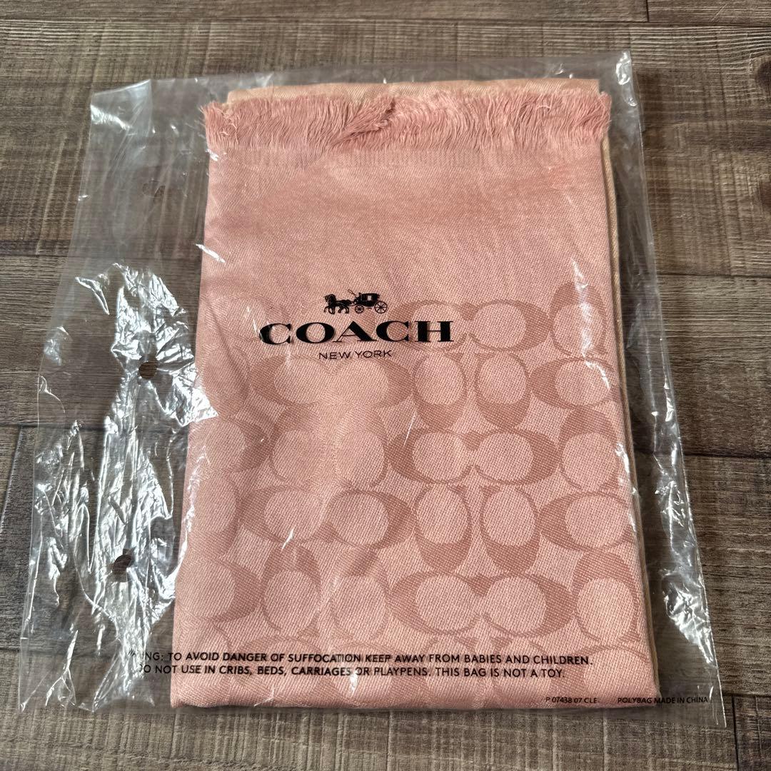COACH コーチ マフラー ストール シグネチャー ロゴ ピンク 大判