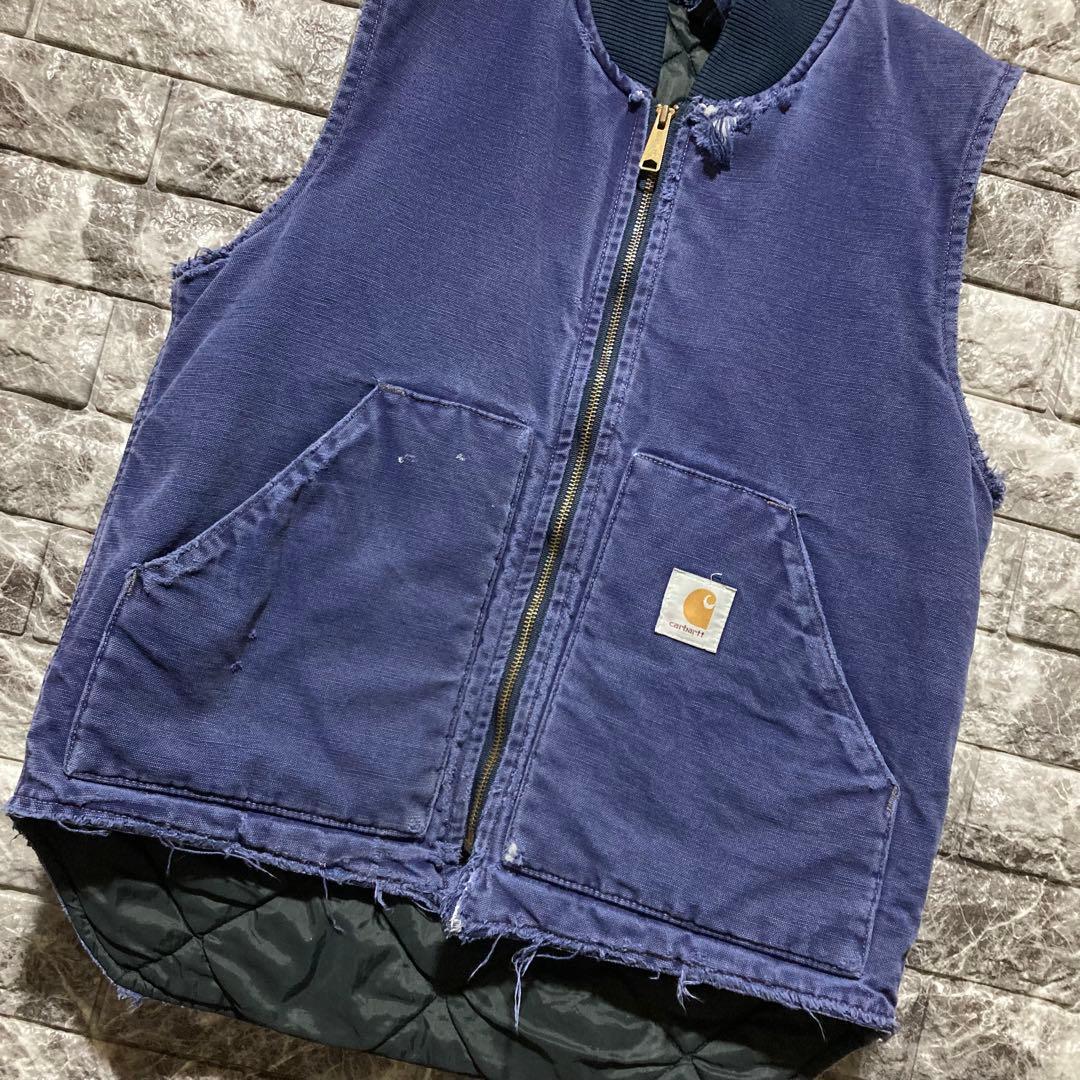 CARHARTT ダックベスト 紺 M フェード カーハート USA製 腰ゴム