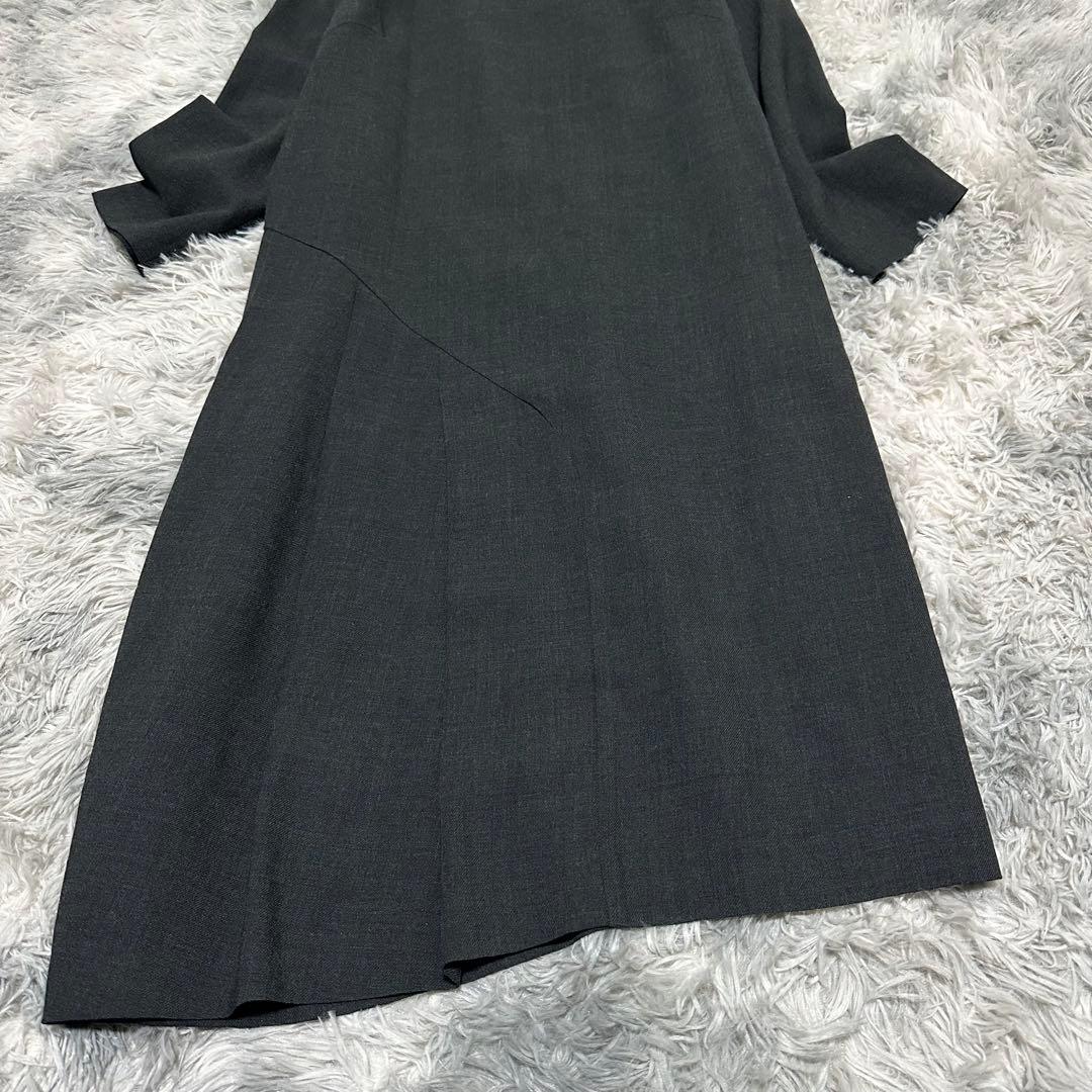 【クラスラウンジ】ワンピース グレー M ミモレ丈 アシメ 毛100%【美品】