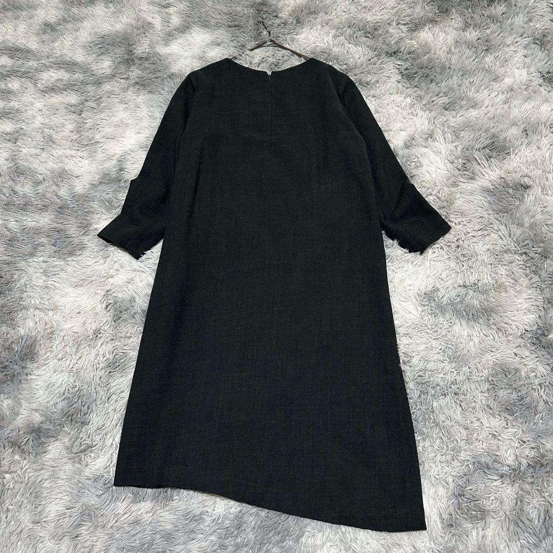 【クラスラウンジ】ワンピース グレー M ミモレ丈 アシメ 毛100%【美品】