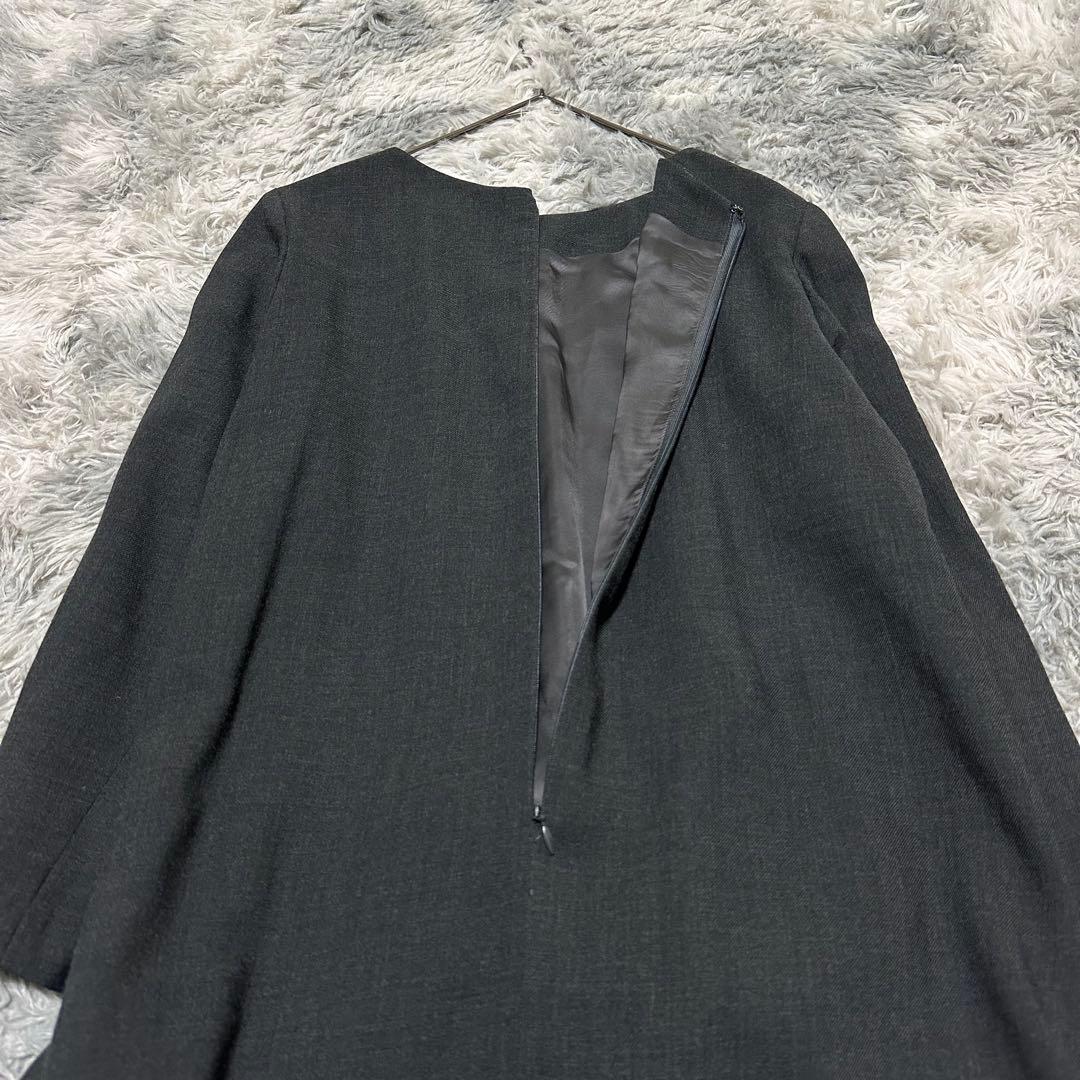 【クラスラウンジ】ワンピース グレー M ミモレ丈 アシメ 毛100%【美品】