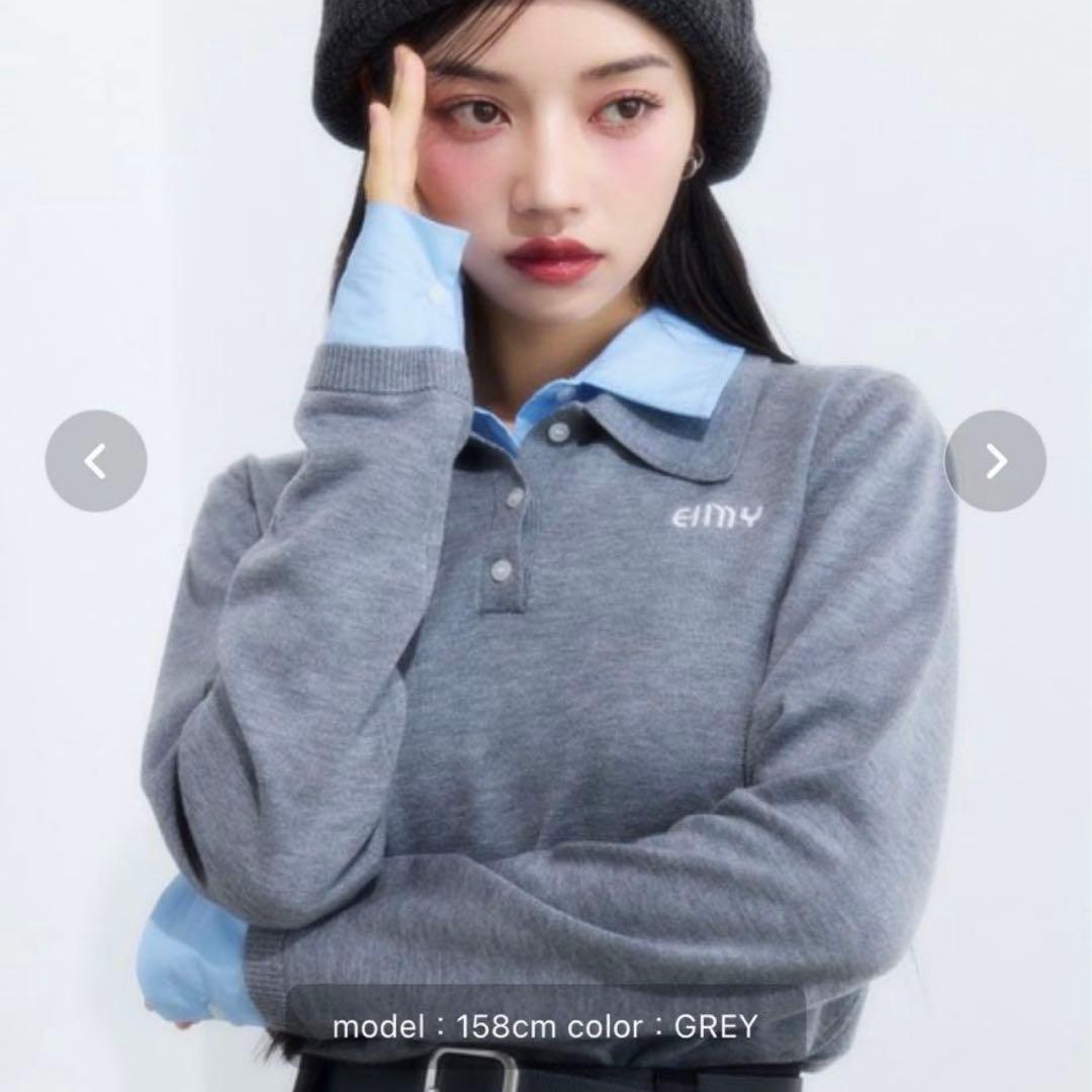 ダブルカラーデザインニット グレー eimy istoire