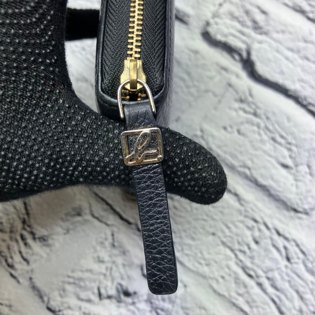 美品✨アニエスベー 本革 シボ革 レザー ラウンドファスナー 二つ折り財布 黒
