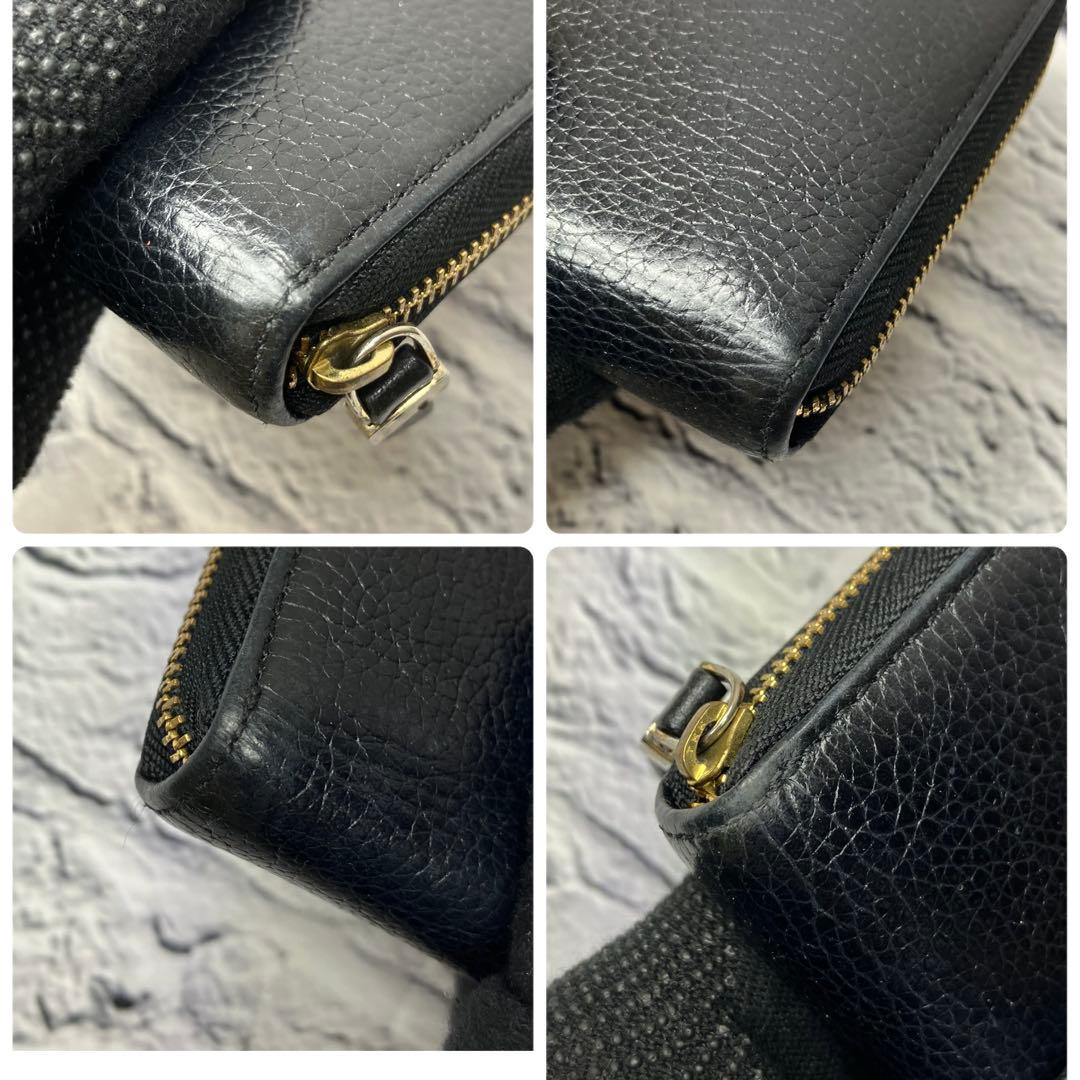 美品✨アニエスベー 本革 シボ革 レザー ラウンドファスナー 二つ折り財布 黒