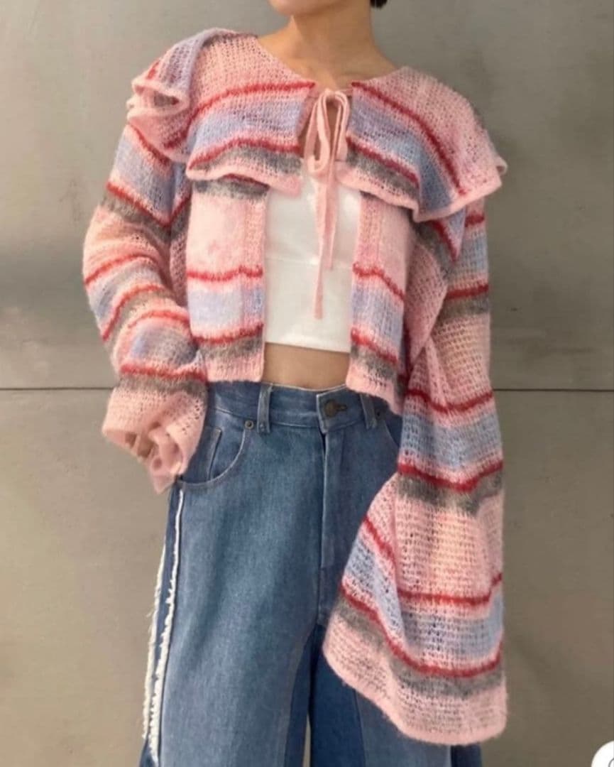 poppy あさぎーにょさん LOW GAUGE BORDER KNIT ピンク
