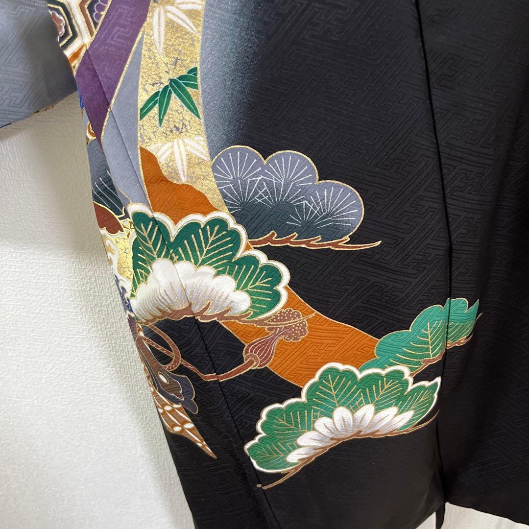 子供用　お宮参り　七五三　黒地に華やかな刺繍　着物　男の子