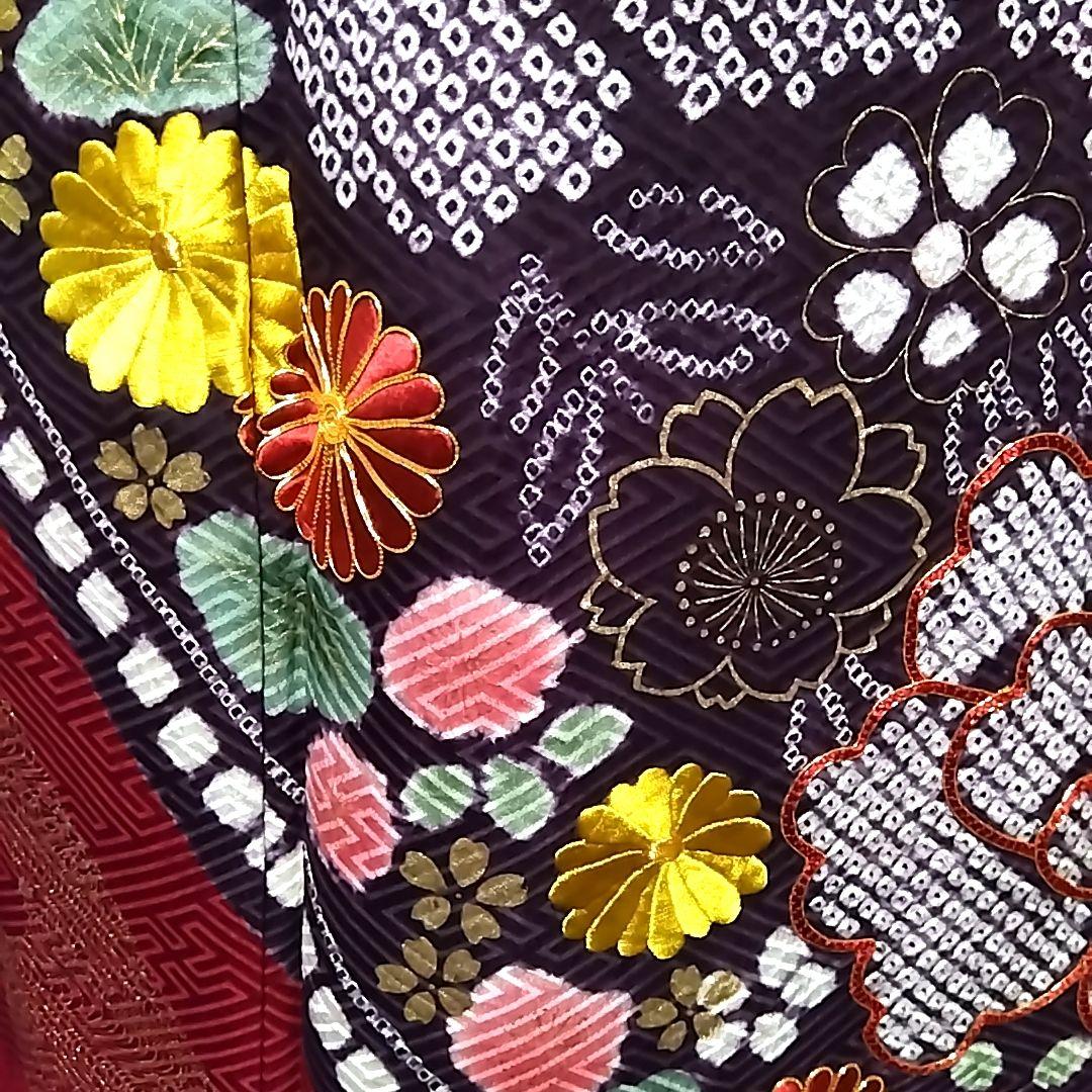 振袖 赤 絞り 刺繍 地紋 成人式 駒刺繍 セット 袋帯