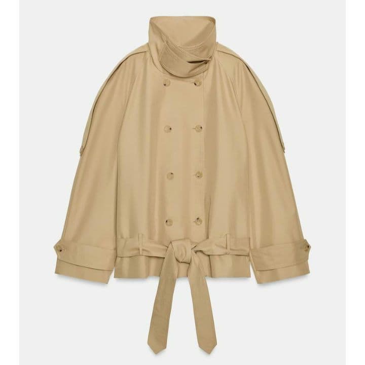 完売品 ZARA ショート丈ハイネックトレンチコート ベージュ S