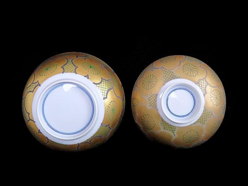 京焼　伊万里　金襴手　梅の図　大振蓋茶碗　蓋向付　２客　D431A-BWz