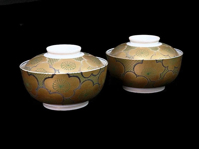 京焼　伊万里　金襴手　梅の図　大振蓋茶碗　蓋向付　２客　D431A-BWz