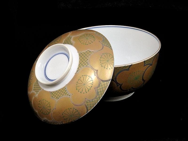 京焼　伊万里　金襴手　梅の図　大振蓋茶碗　蓋向付　２客　D431A-BWz