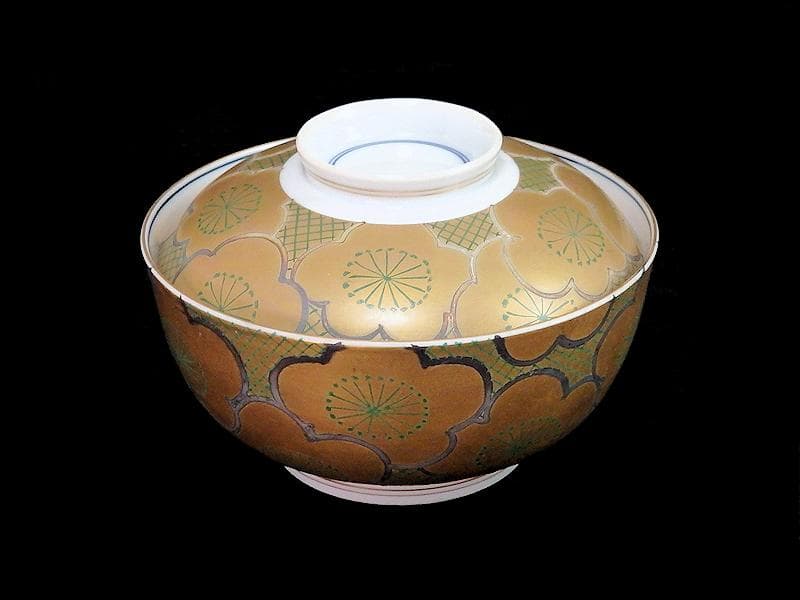 京焼　伊万里　金襴手　梅の図　大振蓋茶碗　蓋向付　２客　D431A-BWz