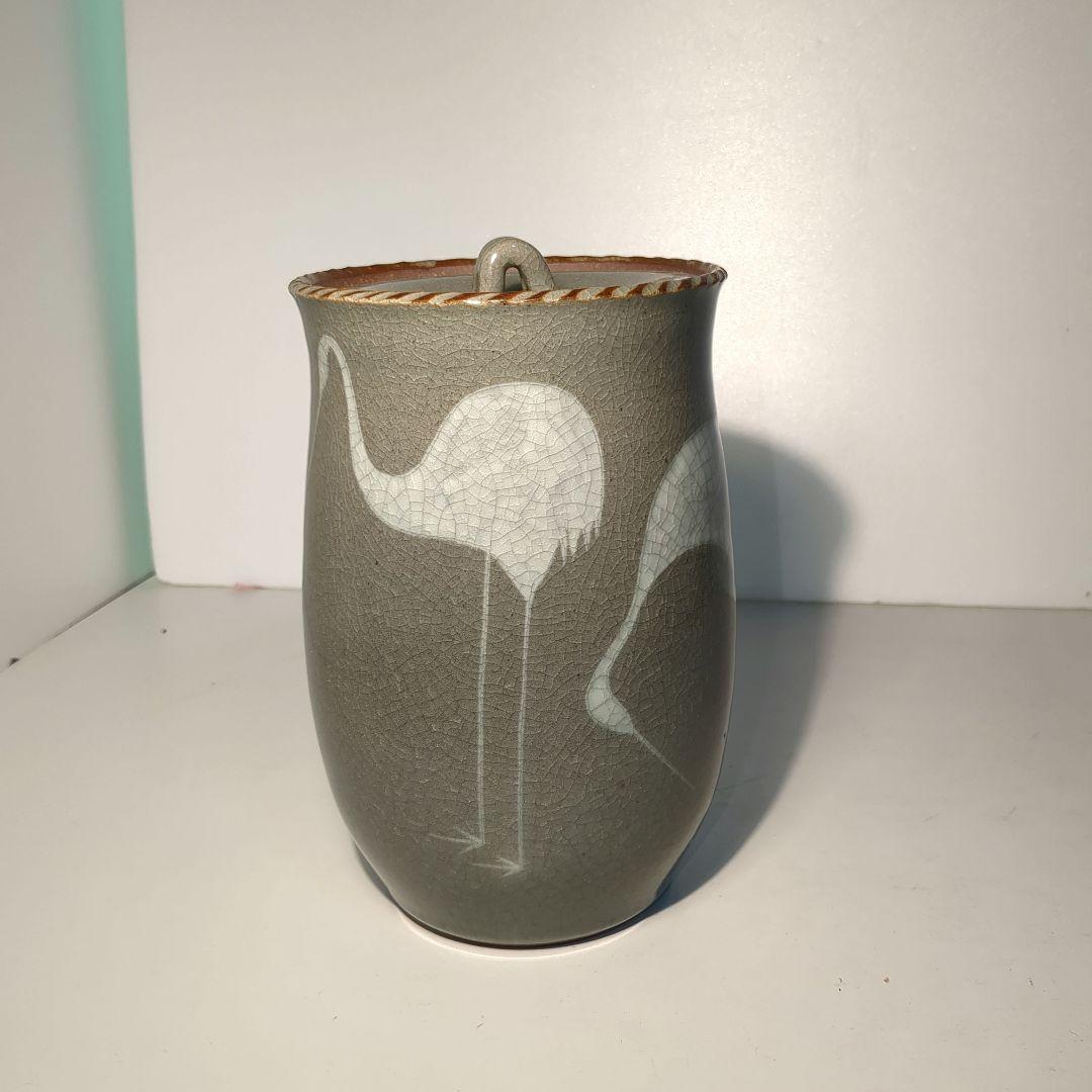 美品　水指　陶器　鶴　茶道具