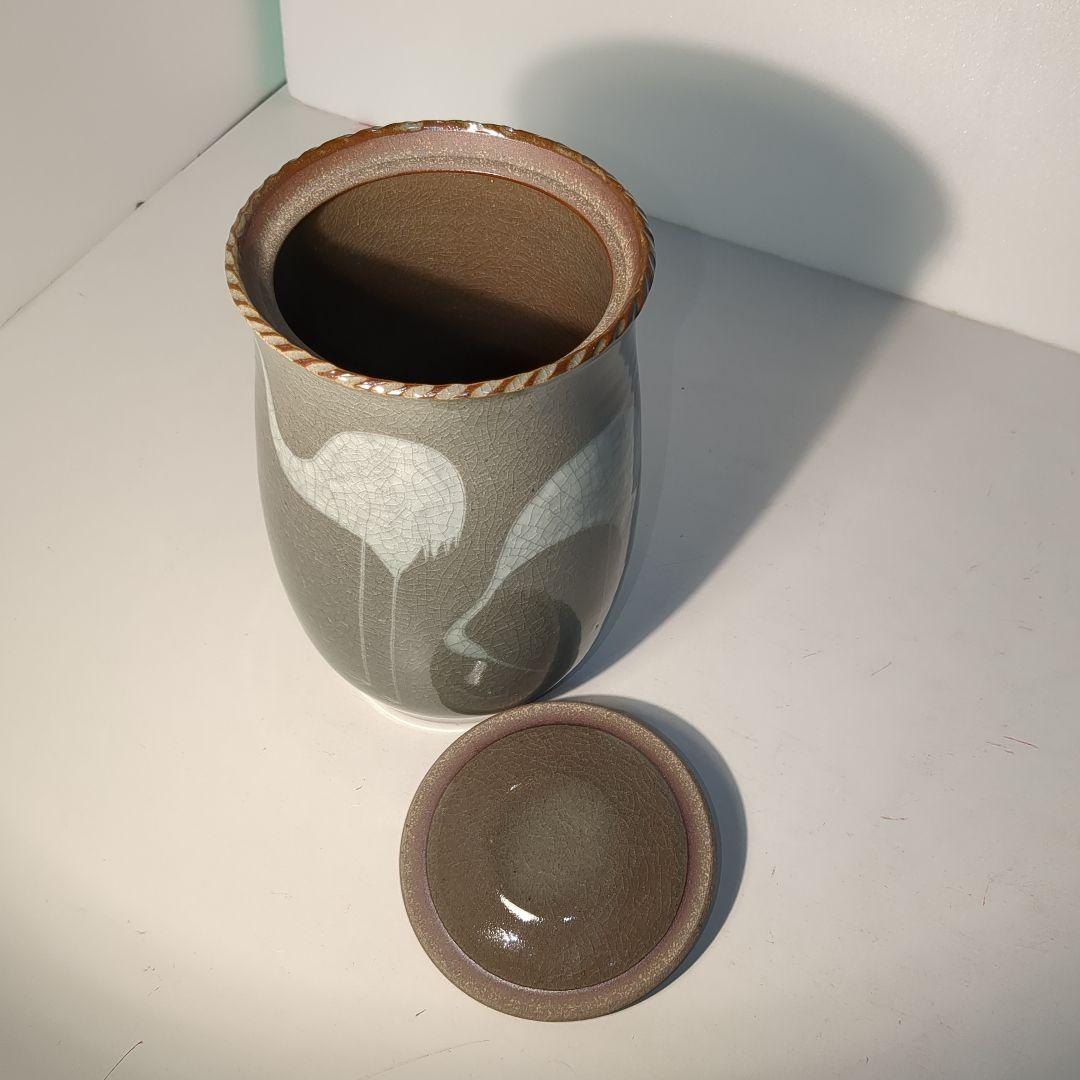 美品　水指　陶器　鶴　茶道具