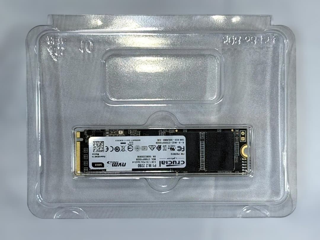 【未使用】Crucial NVMe M.2 SSD 500GB P1【通電1回】