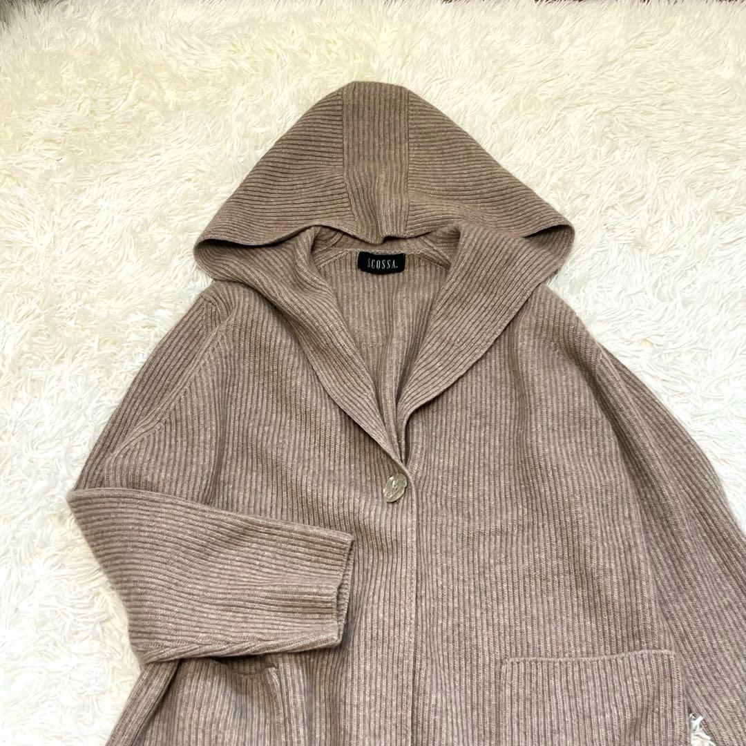 美品　カシミヤ100% ロングカーディガン　フード　ベージュ　M SCOSSA