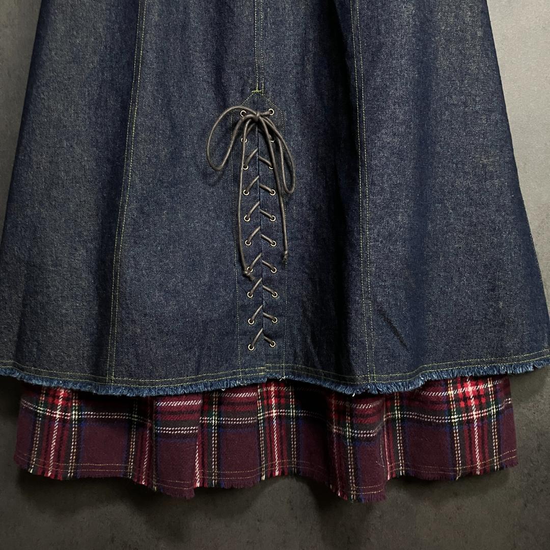 BETTY'S BLUE パッチワークデニムロングスカート 後ろ編み上げ