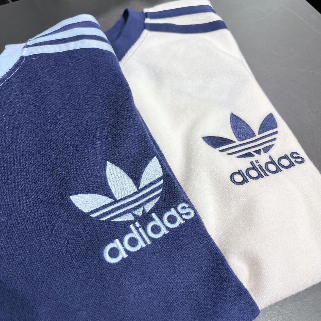 adidas アディダス テリー スリーストライプス 半袖Tシャツ パイル地 M