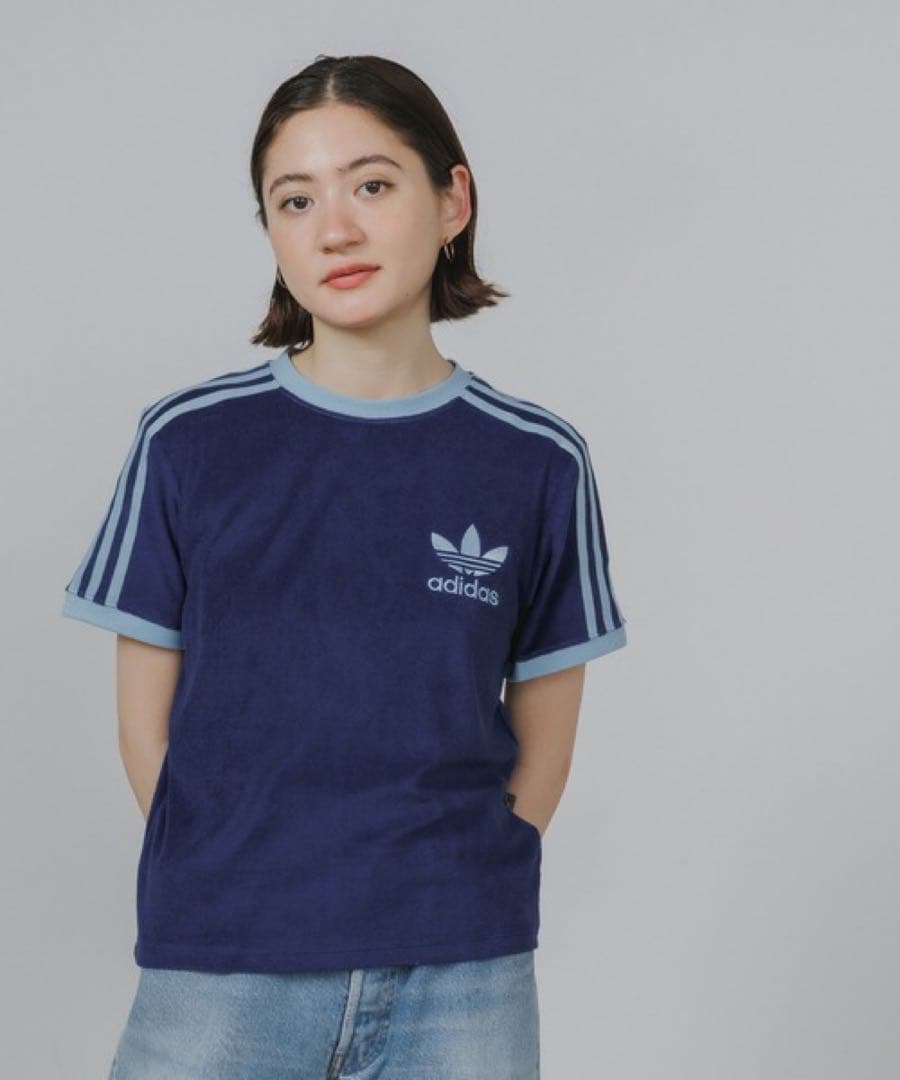 adidas アディダス テリー スリーストライプス 半袖Tシャツ パイル地 M