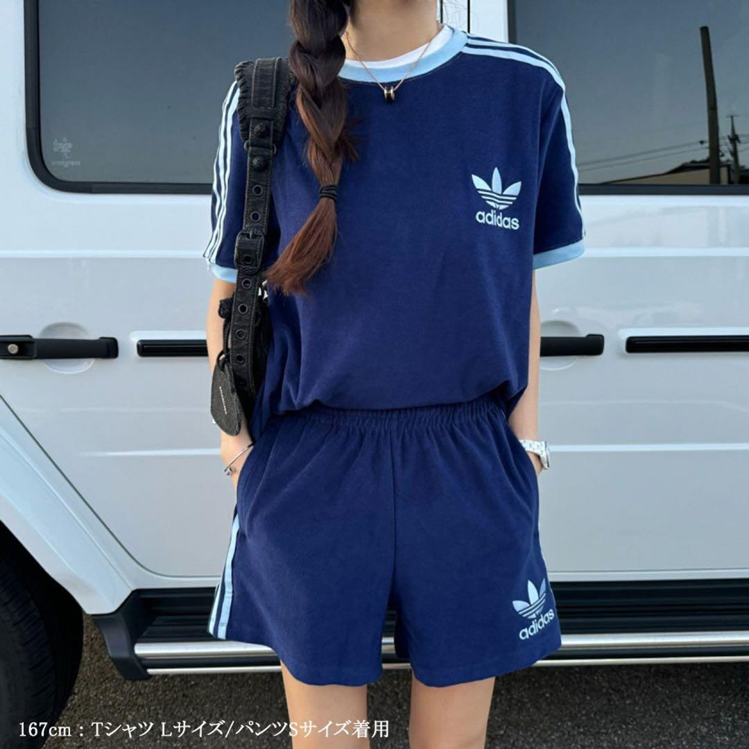 adidas アディダス テリー スリーストライプス 半袖Tシャツ パイル地 M