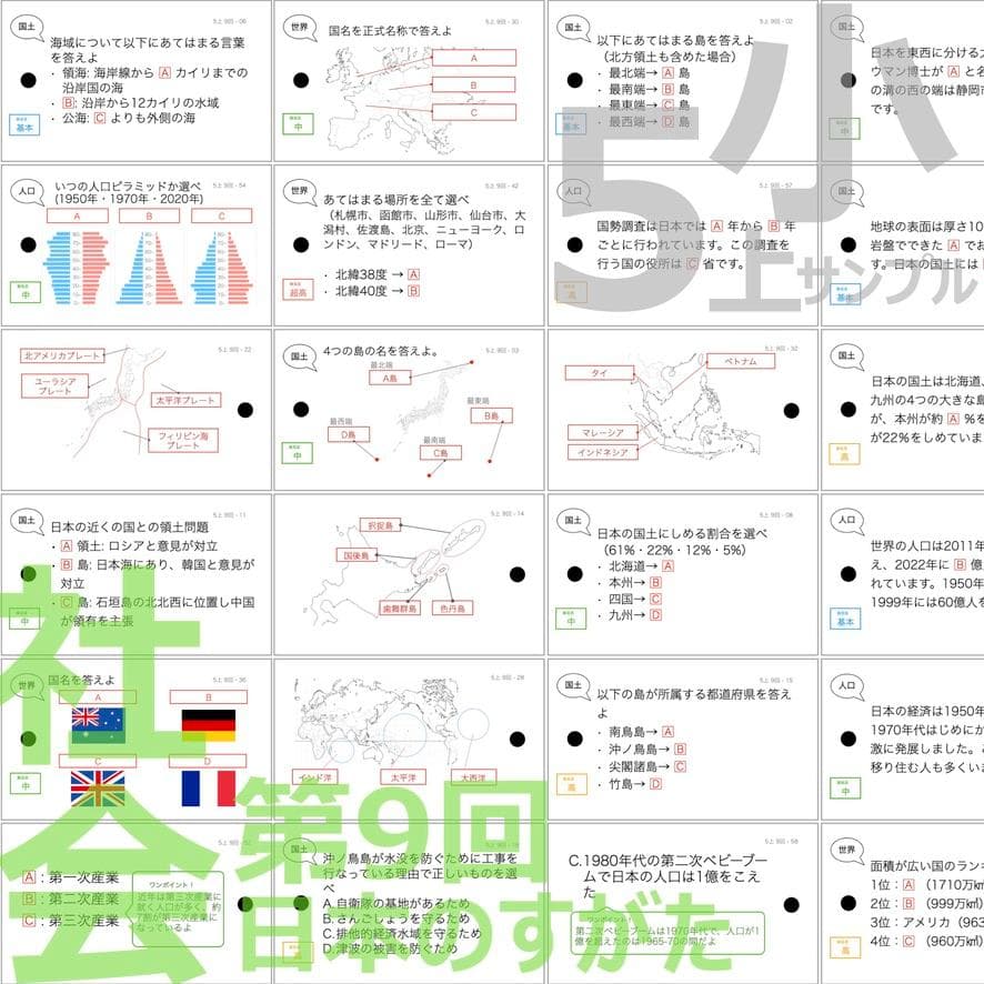 中学受験 暗記カード【5年上 理社国6-9回】 予習シリーズ 組み分け対策