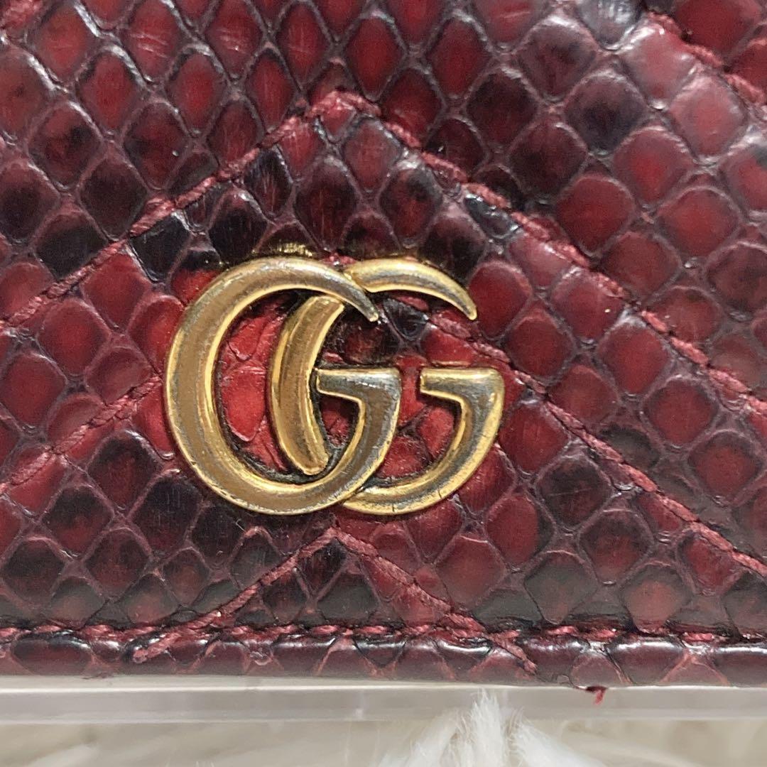 【極希少】 GUCCI 折り財布 コンパクト GGマーモント パイソン レッド