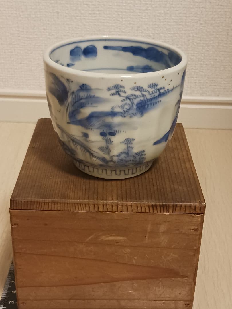 古染付 山水農耕文 筒茶碗 湯呑み 蕎麦猪口 筆洗