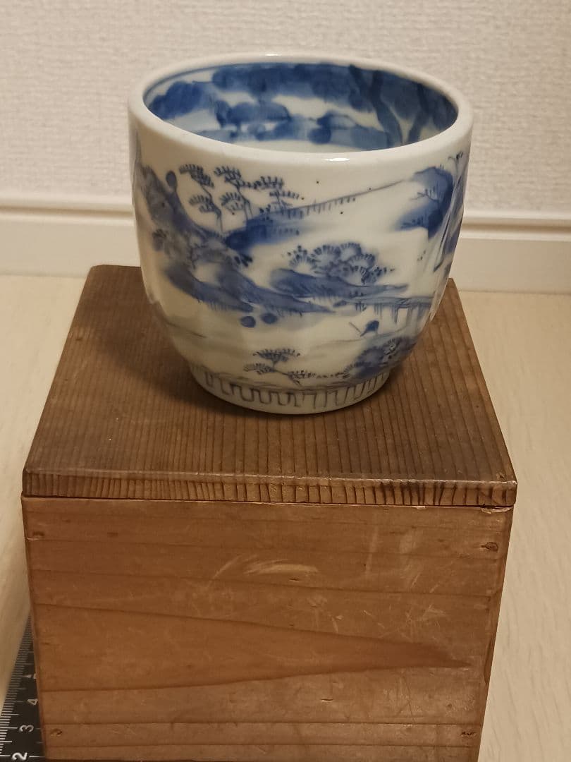 古染付 山水農耕文 筒茶碗 湯呑み 蕎麦猪口 筆洗
