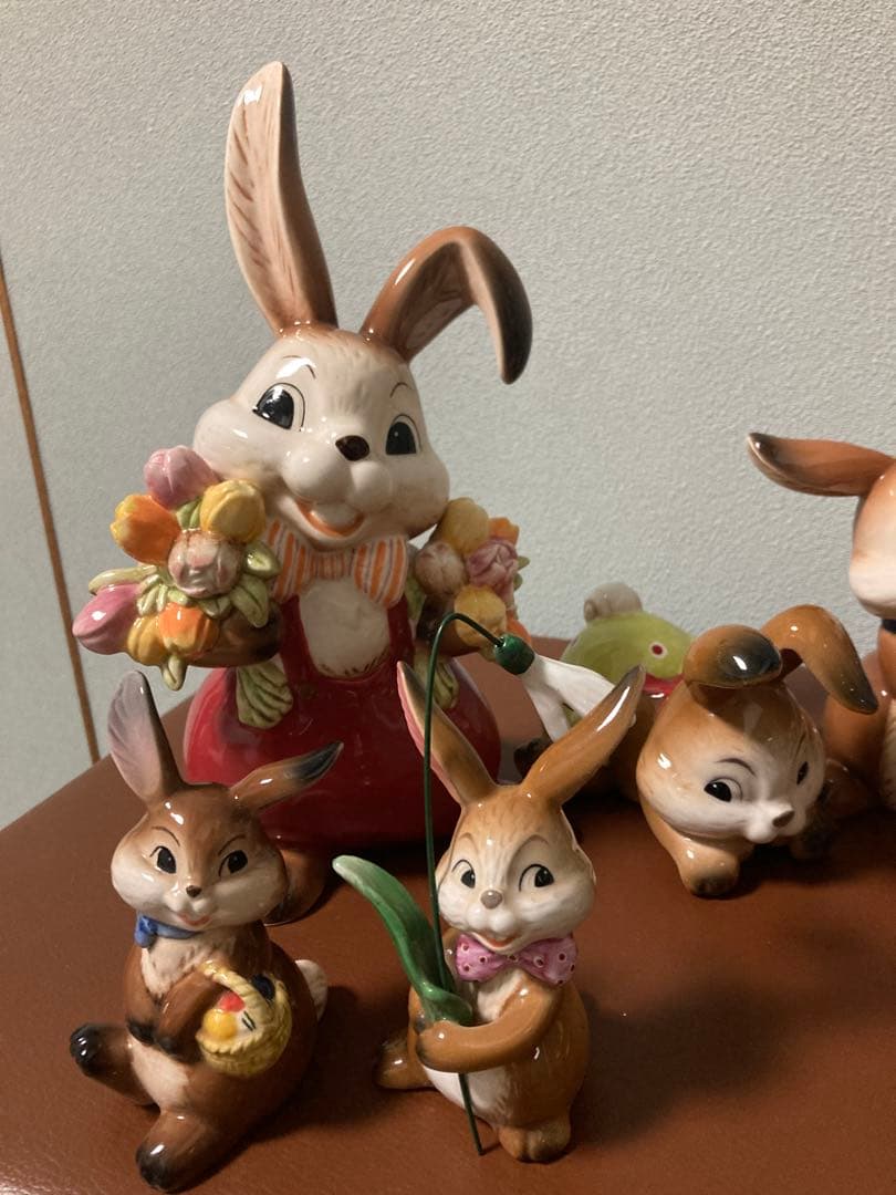 春のウサギ陶器フィギュアセット