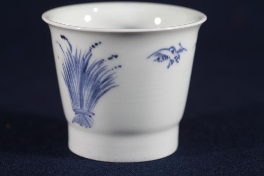 204　古伊万里染付大型稲束雀図蕎麦猪口　江戸中期　無傷美品