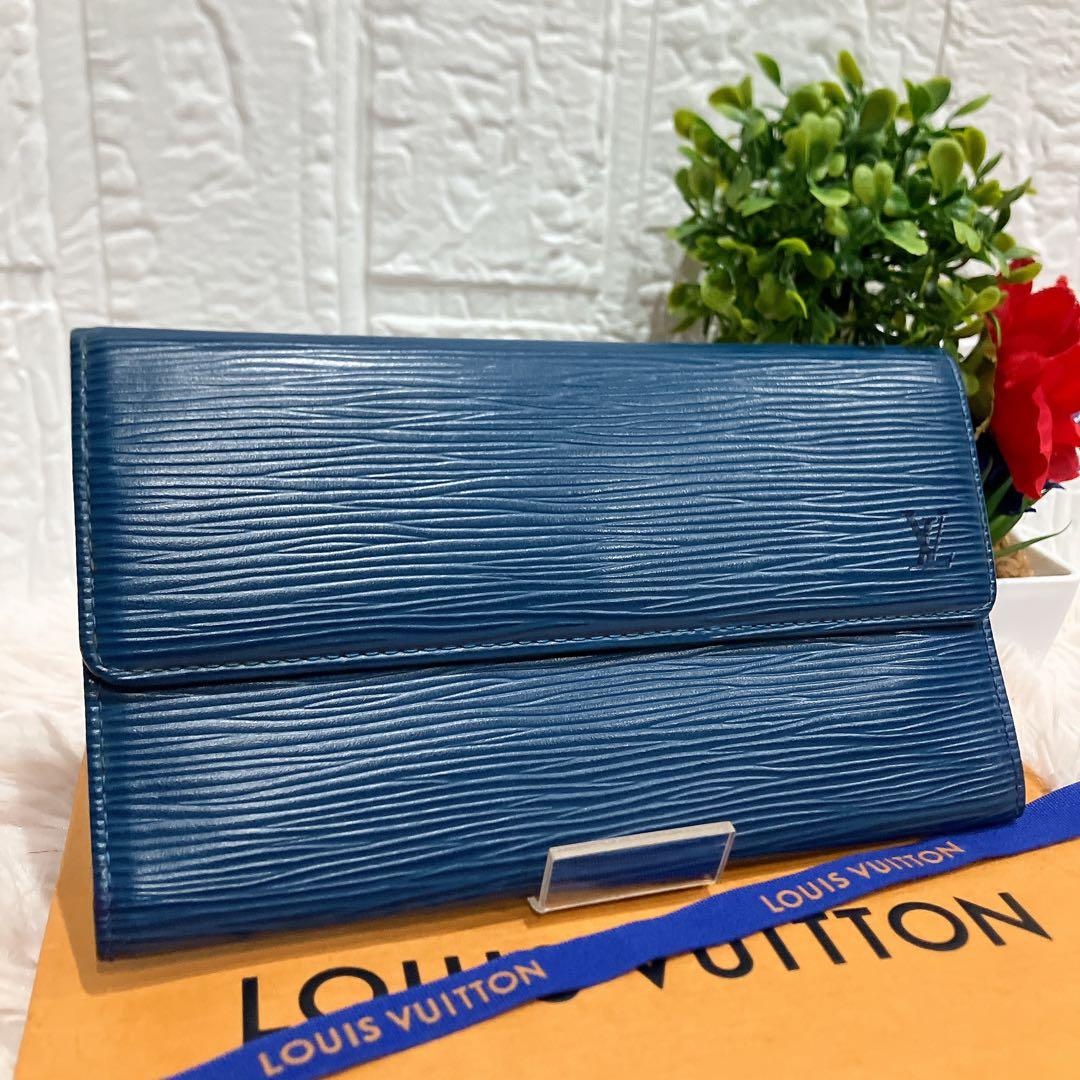 ルイヴィトン 長財布 インターナショナル エピ 三つ折り財布 ブルー 青 レザー