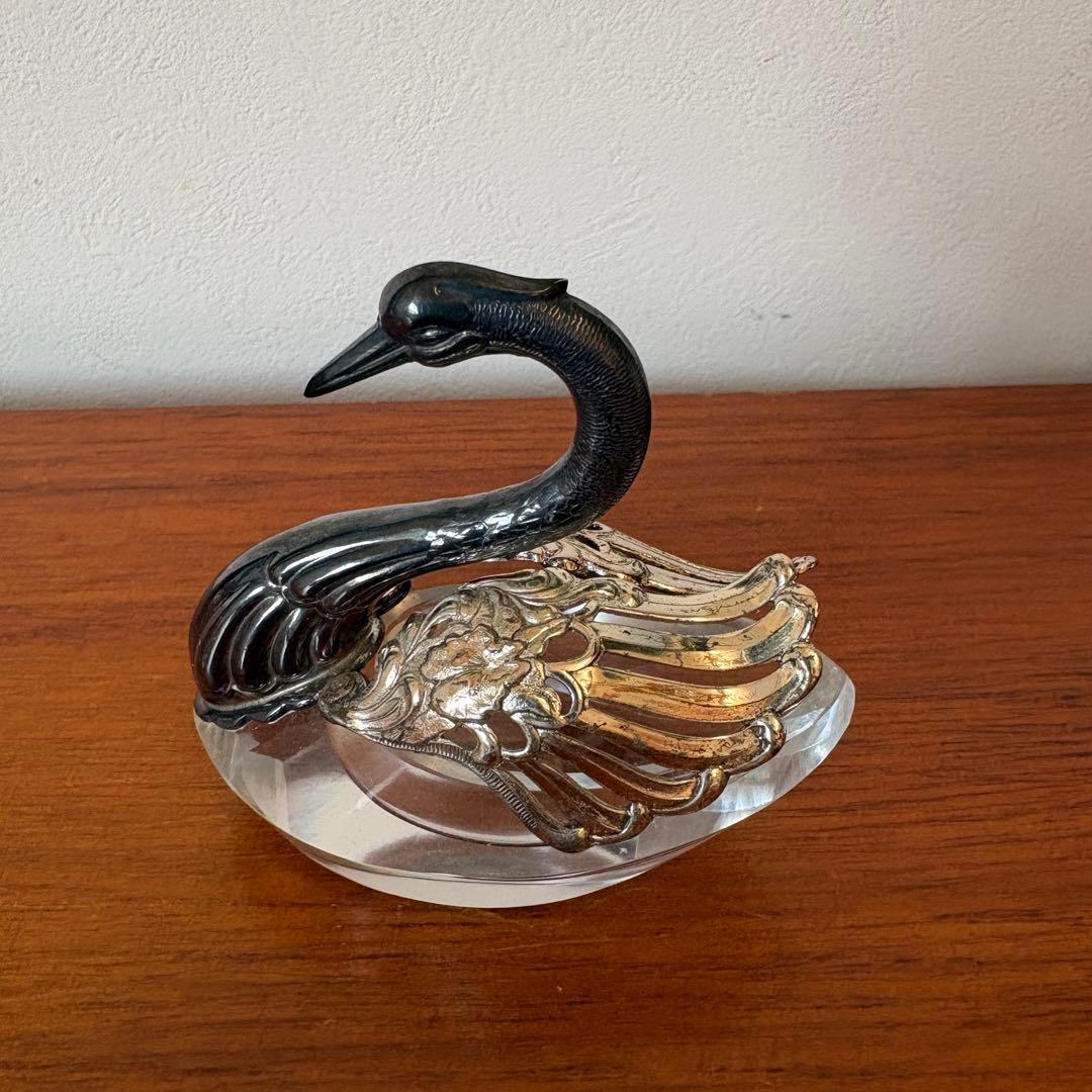 銀製 シルバー 白鳥 ガラス　SILVER 置物　小物入れ