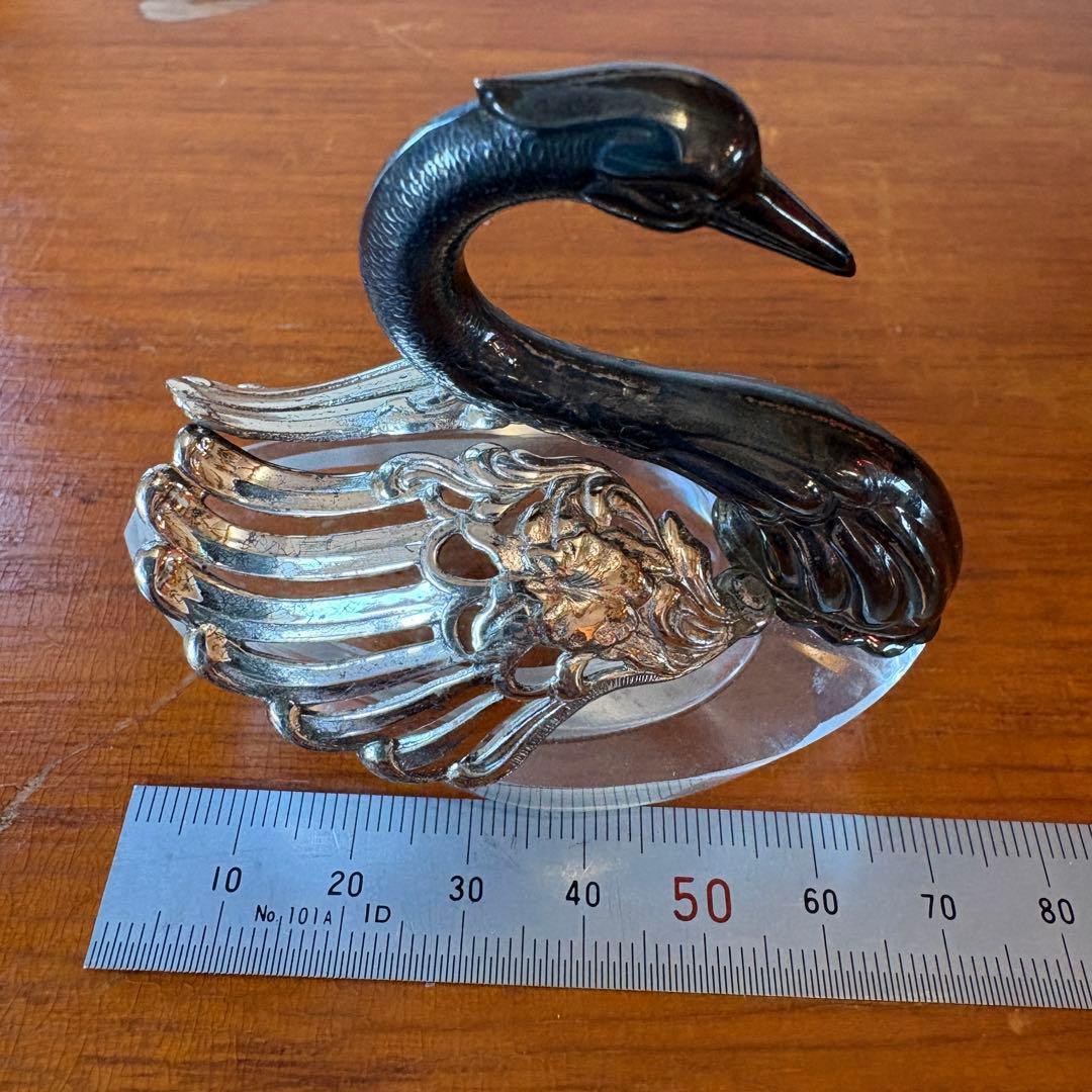 銀製 シルバー 白鳥 ガラス　SILVER 置物　小物入れ