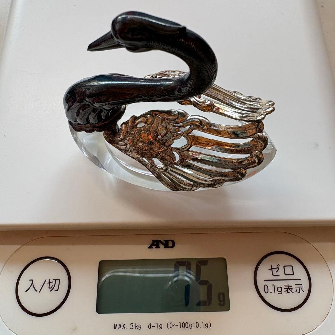 銀製 シルバー 白鳥 ガラス　SILVER 置物　小物入れ