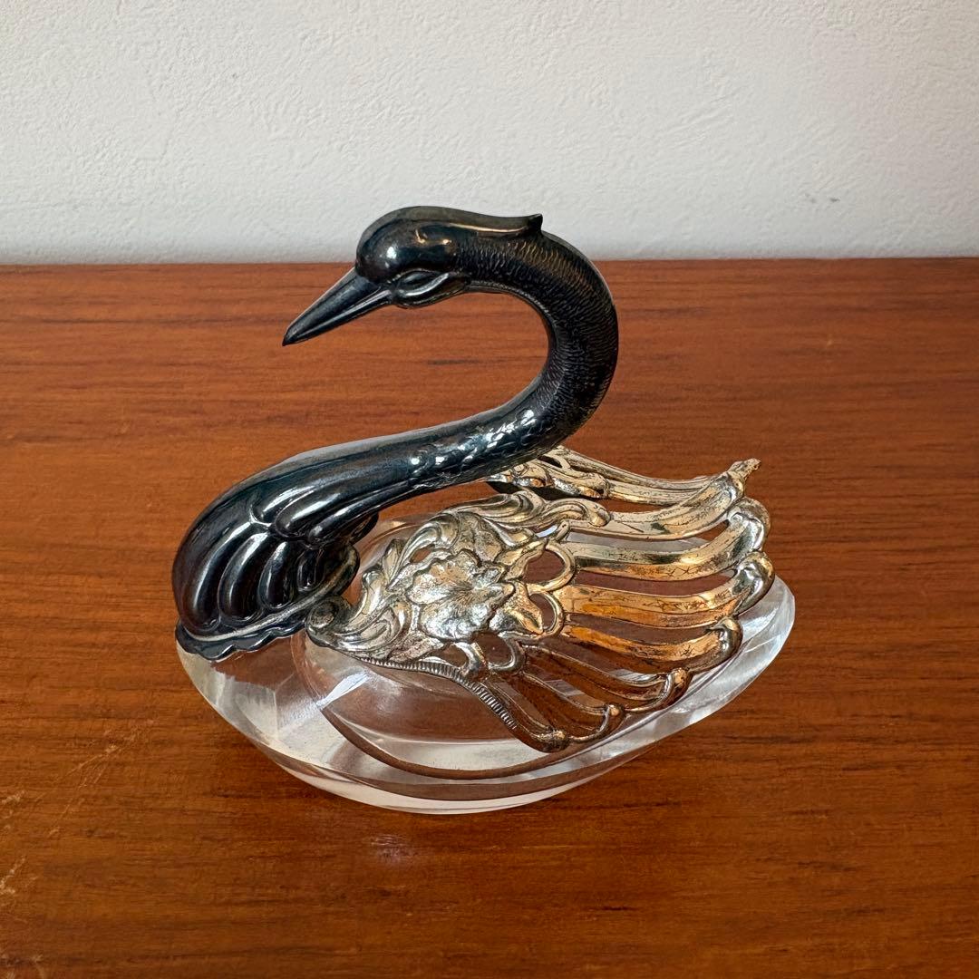 銀製 シルバー 白鳥 ガラス　SILVER 置物　小物入れ