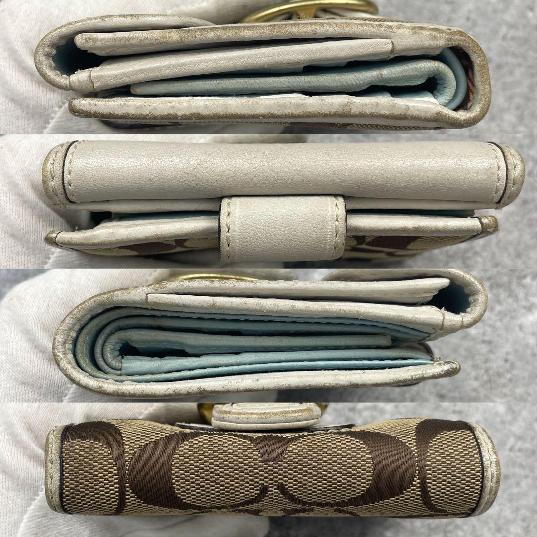 COACH コーチ　折り財布　キャンバス　シグネチャー　ホワイト　レザー