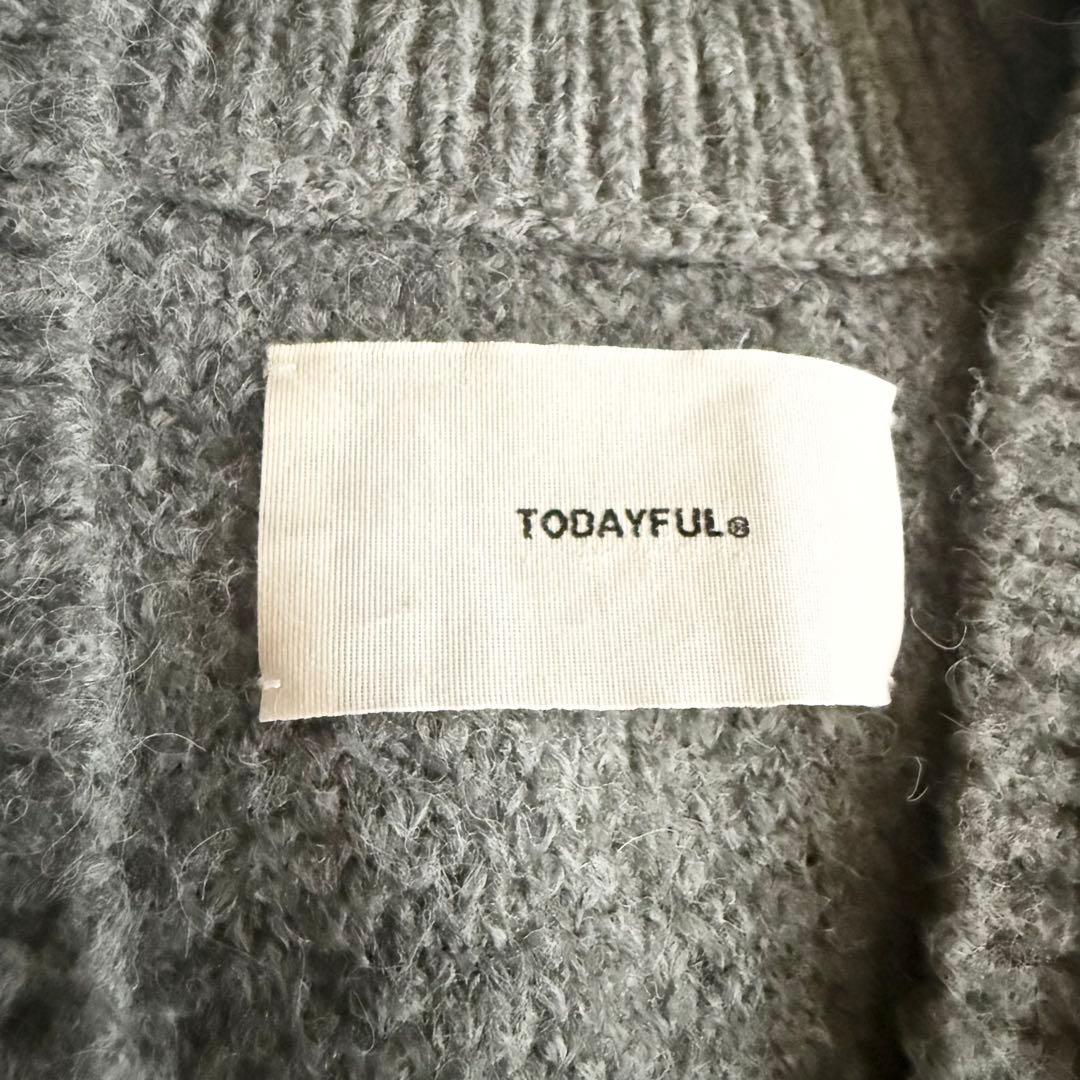 23AW 【トゥデイフル】Brashed Vneck Cardigan グレー