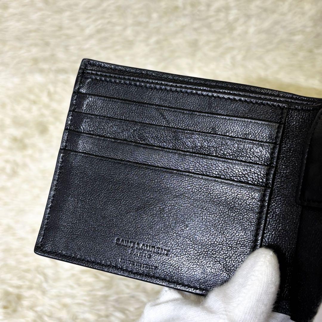 希少【美品】サンローラン 二つ折り財布 スタッズ ペイズリー ブラック 黒