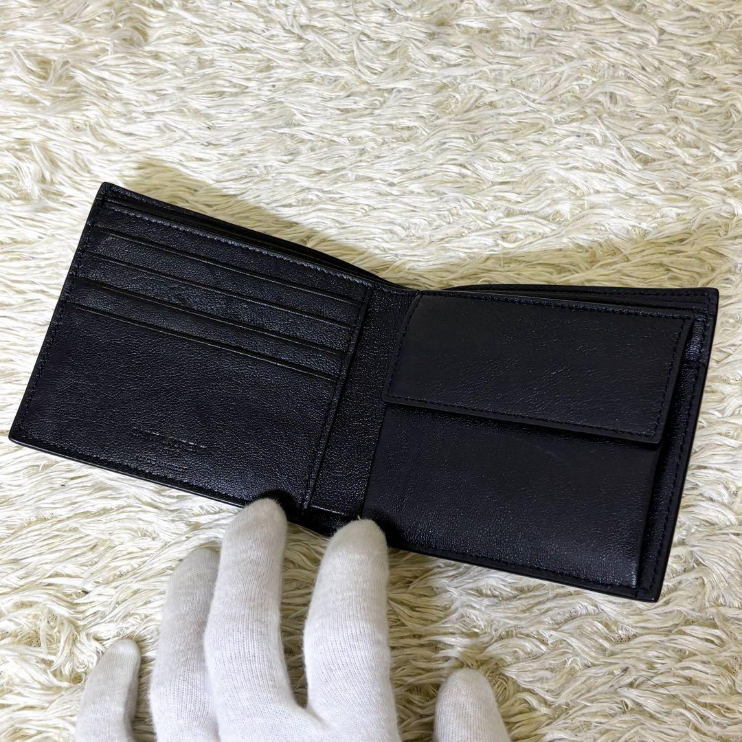 希少【美品】サンローラン 二つ折り財布 スタッズ ペイズリー ブラック 黒