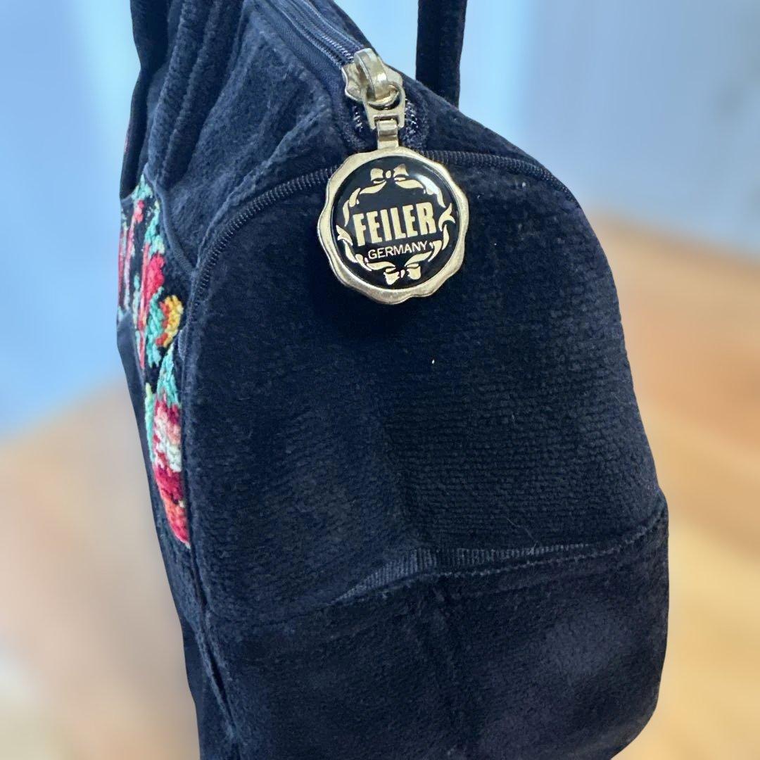 値下げ‼️新品　FEILER ボストンバッグ　花柄　黒　タオル地