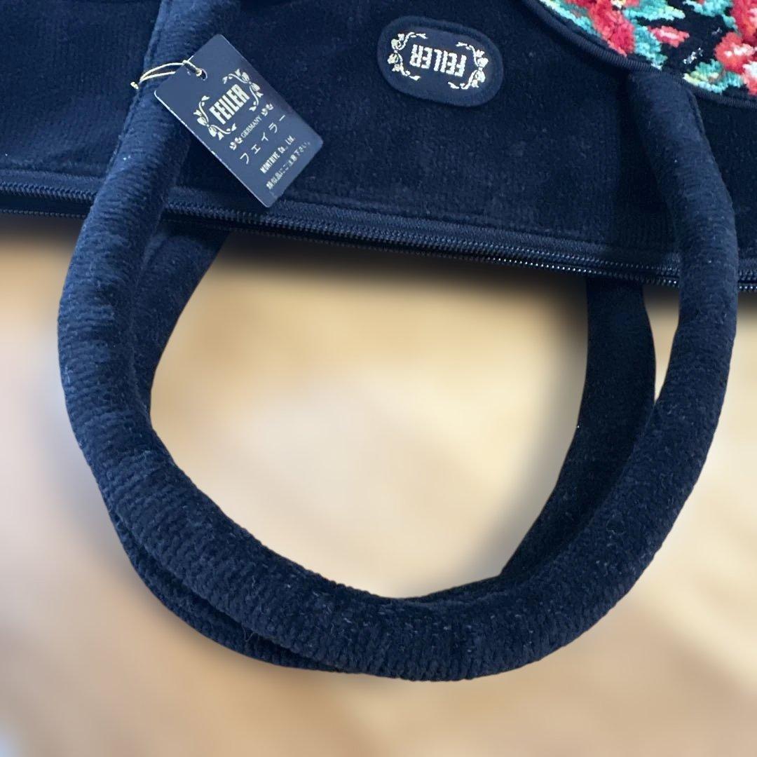 値下げ‼️新品　FEILER ボストンバッグ　花柄　黒　タオル地
