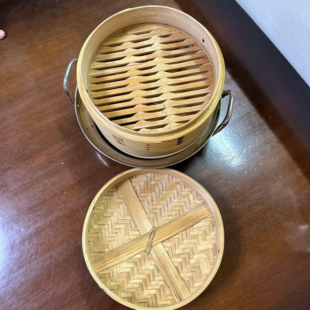照宝　竹製2段式蒸し器 蓋付き