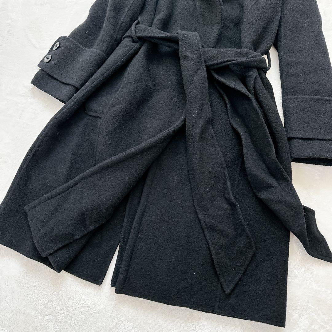 グレースコンチネンタル　ロングコート　カシミヤ混　ブラック　Aライン　ベルト　M