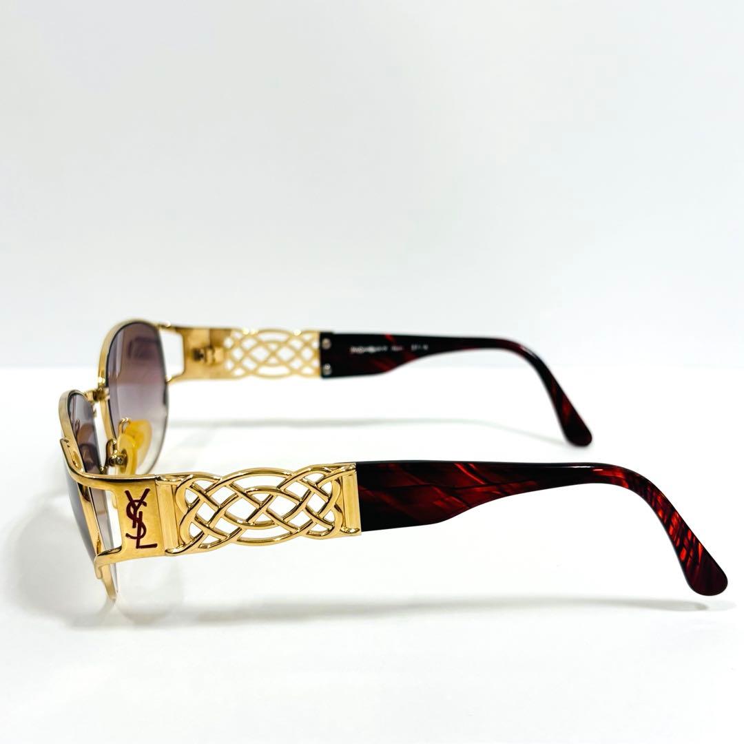 YSL パープルグラデーションサングラス 編み込み ロゴ 鼈甲 レッド ゴールド