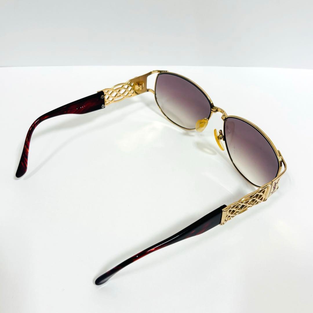YSL パープルグラデーションサングラス 編み込み ロゴ 鼈甲 レッド ゴールド