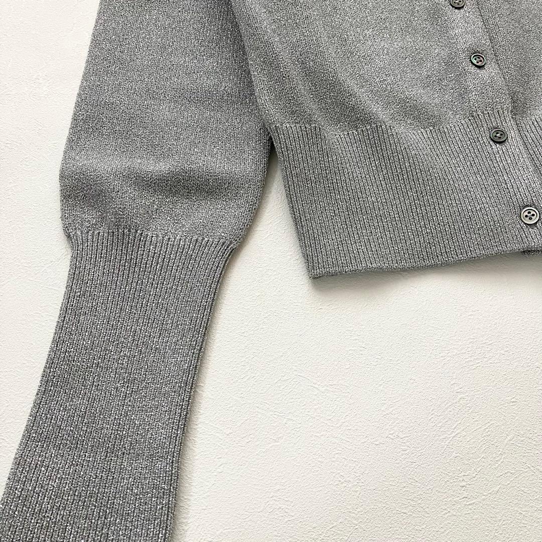 Whim Gazette ラメカーディガン　ニット　クルーネック　シルバー　F