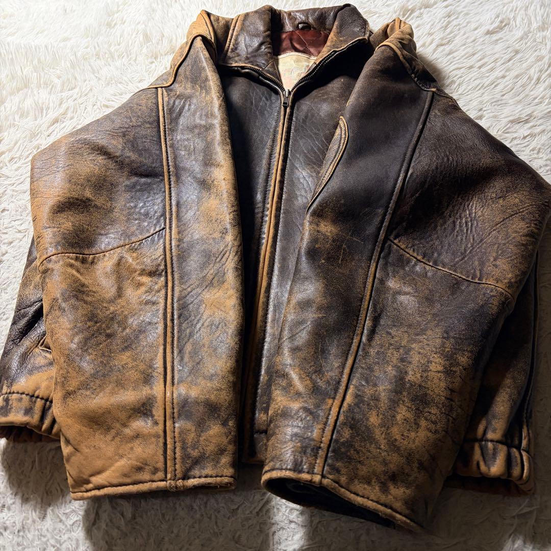 【雰囲気抜群】90s vintage フライトジャケット　羊革　ブラウン　L