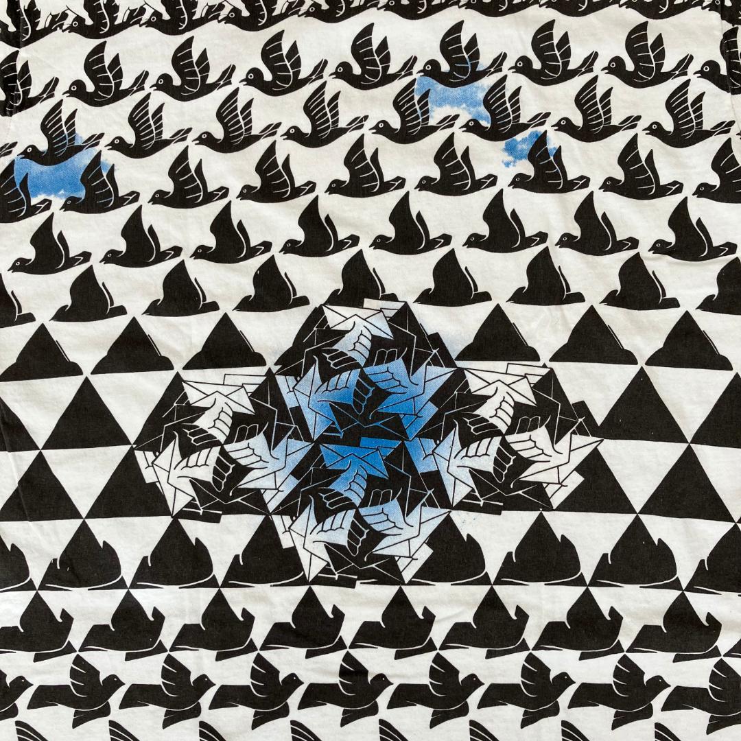 B*E様 90s エッシャー M.C.Escher 総柄 Tシャツ アート L